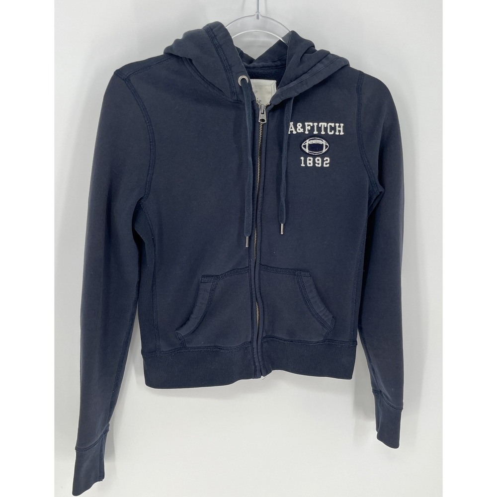 Abercrombie & Fitch Womens Navy Full Zip Hoodie M Cropped Fitted Y2K Preppy - Picture 1 of 9